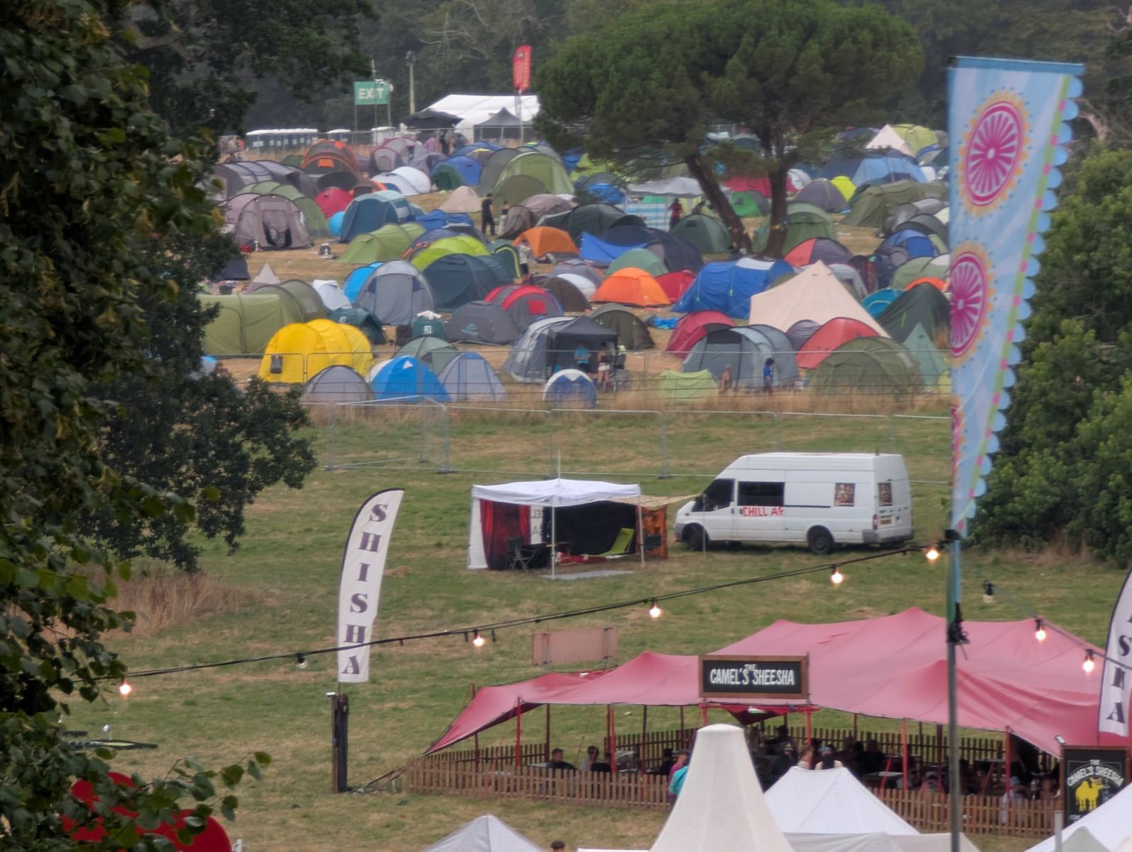 Aerial view of the Chillspace gazebo among festival tents and stalls
